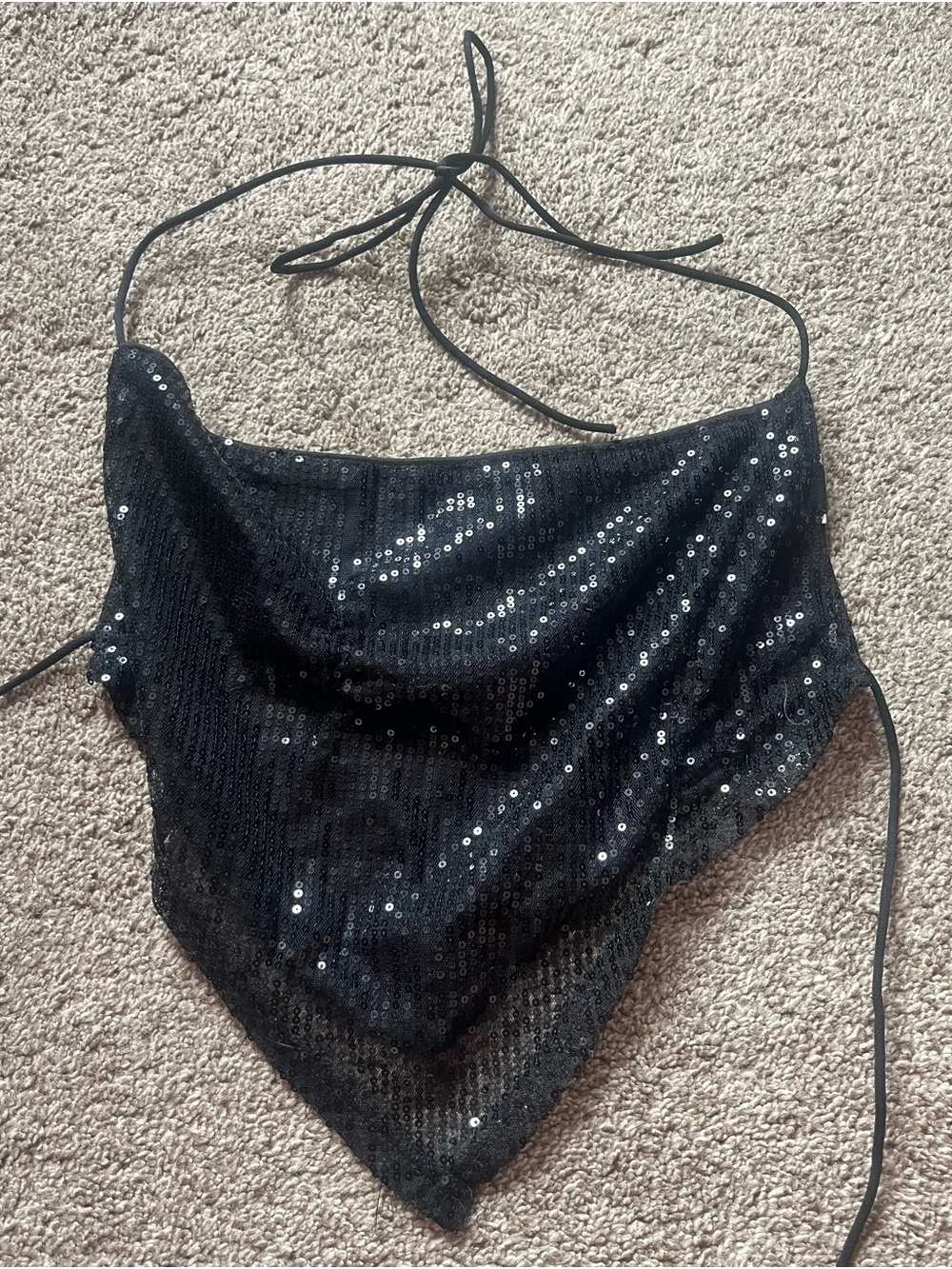 SHEIN Black Sequin Halter Bandana Top